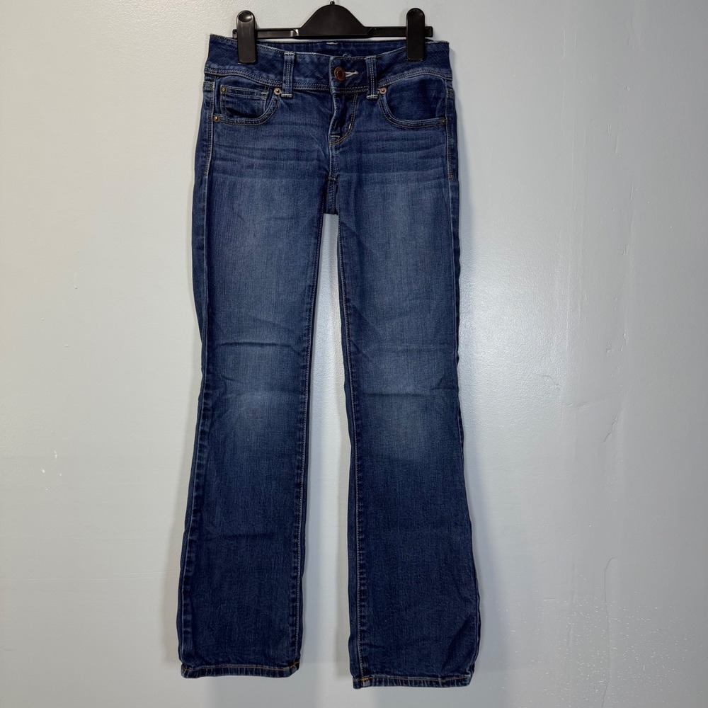 American Eagle Low Rise Slim Boot Stretch Jeans Blue Denim Womens Size 0 Short